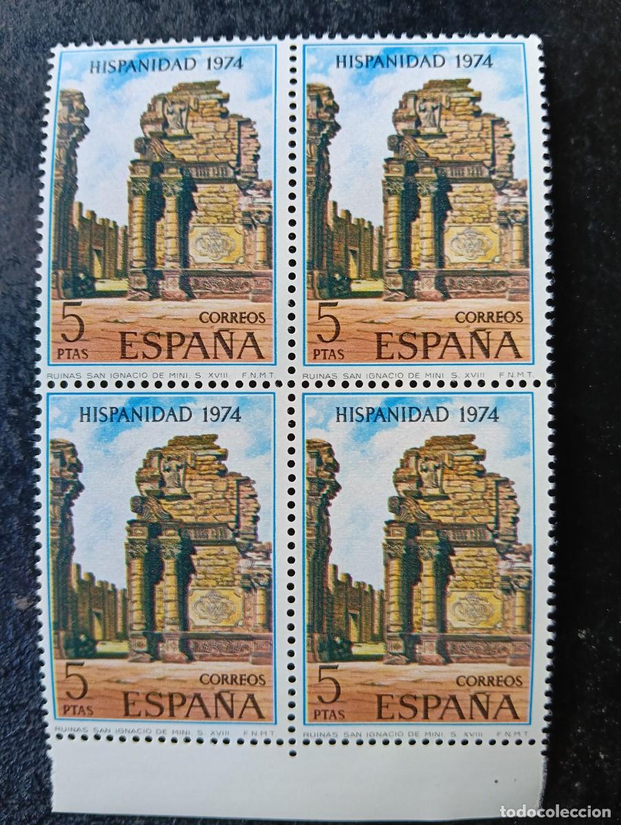 Sellos: Espa&ntilde;a 1974 - Edifil 2215 - Hispanidad. Ruinas misi&oacute;n de San Ignacio de Mini. Nuevos. Bloque de 4