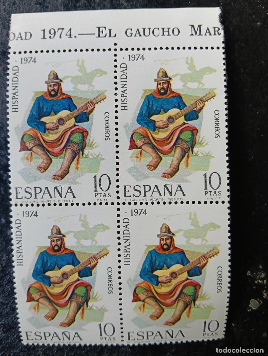 Sellos: Espa&ntilde;a 1974 - Edifil 2216 - Hispanidad. El Gaucho Mart&iacute;n Fierro. Nuevos. Bloque de 4