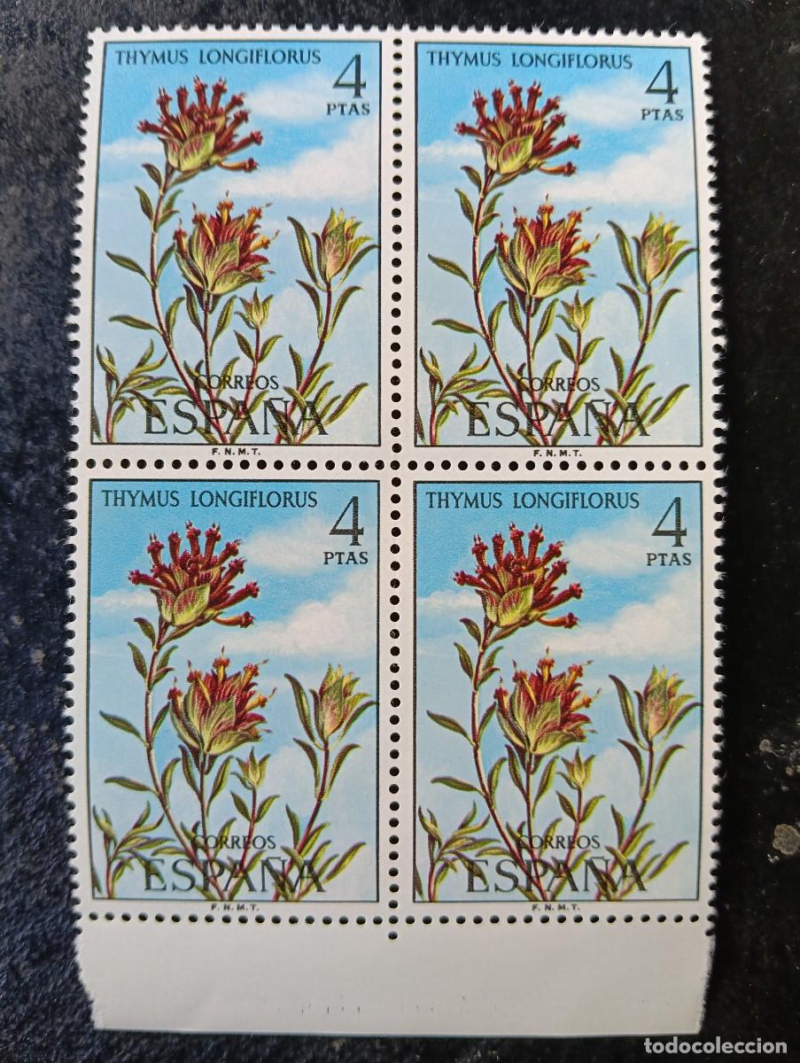 Sellos: ESPA&Ntilde;A - 1974 - FLORA, THYMUS LONGIFLORUS, EDIFIL 2222 - bloque de 4