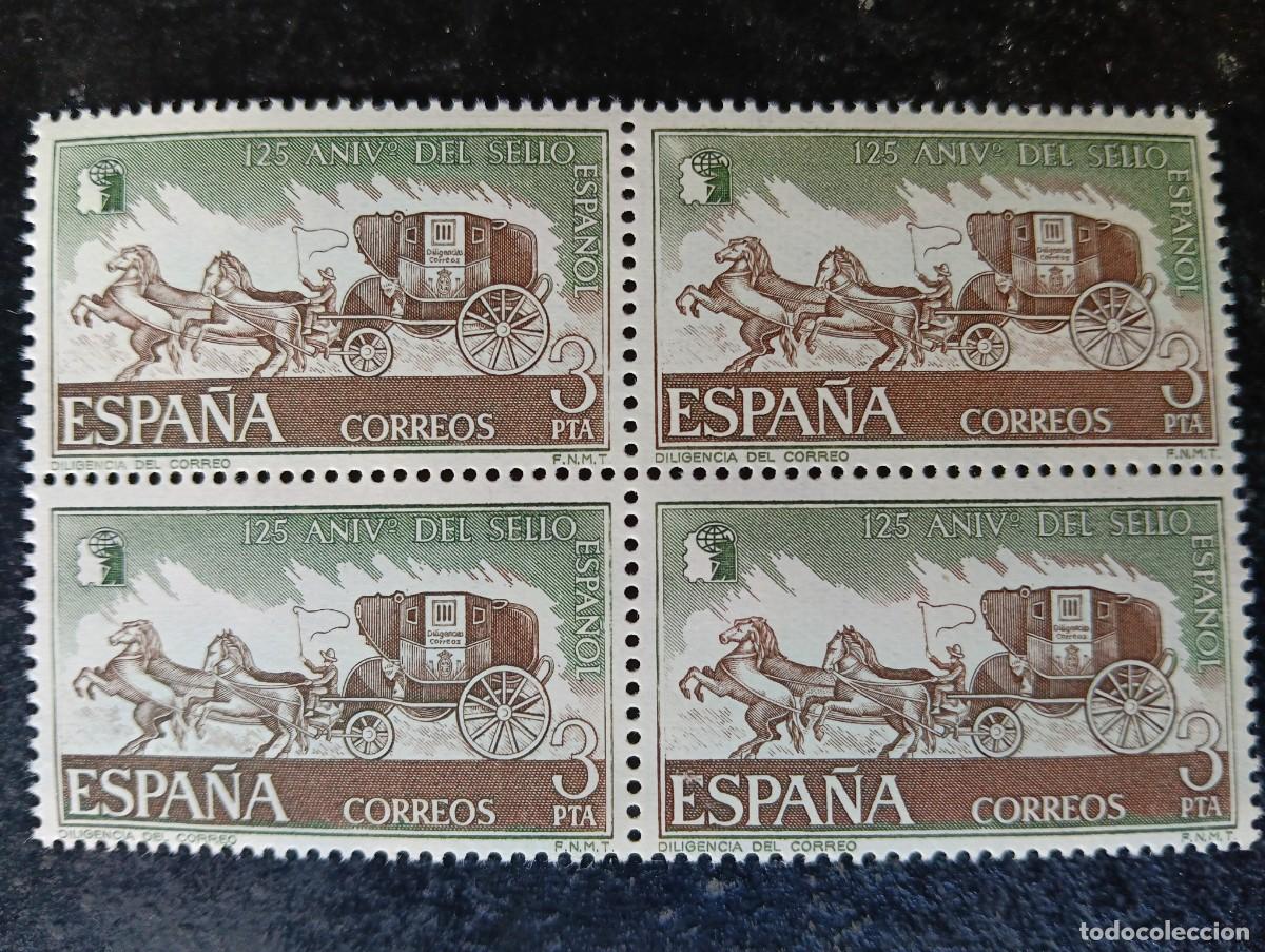 Sellos: Espa&ntilde;a 1975 - Edifil 2233 -125 aniversario del sello espa&ntilde;ol. Diligencia correo. Nuevos. Bloque de 4
