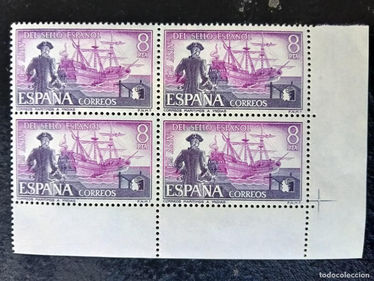 Sellos: Espa&ntilde;a 1975 - Edifil 2234 -125 aniversario del sello espa&ntilde;ol. Correos mar&iacute;timos. Nuevos. Bloque de 4