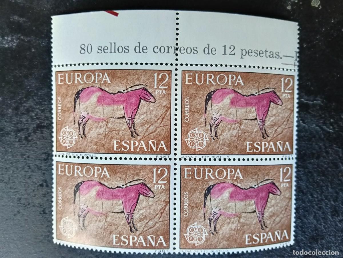 Sellos: Espa&ntilde;a 1975 - Edifil 2260 - Europa-CEPT. Cueva de Tito Bustillo, Ribadesella. Nuevos. Bloque de 4