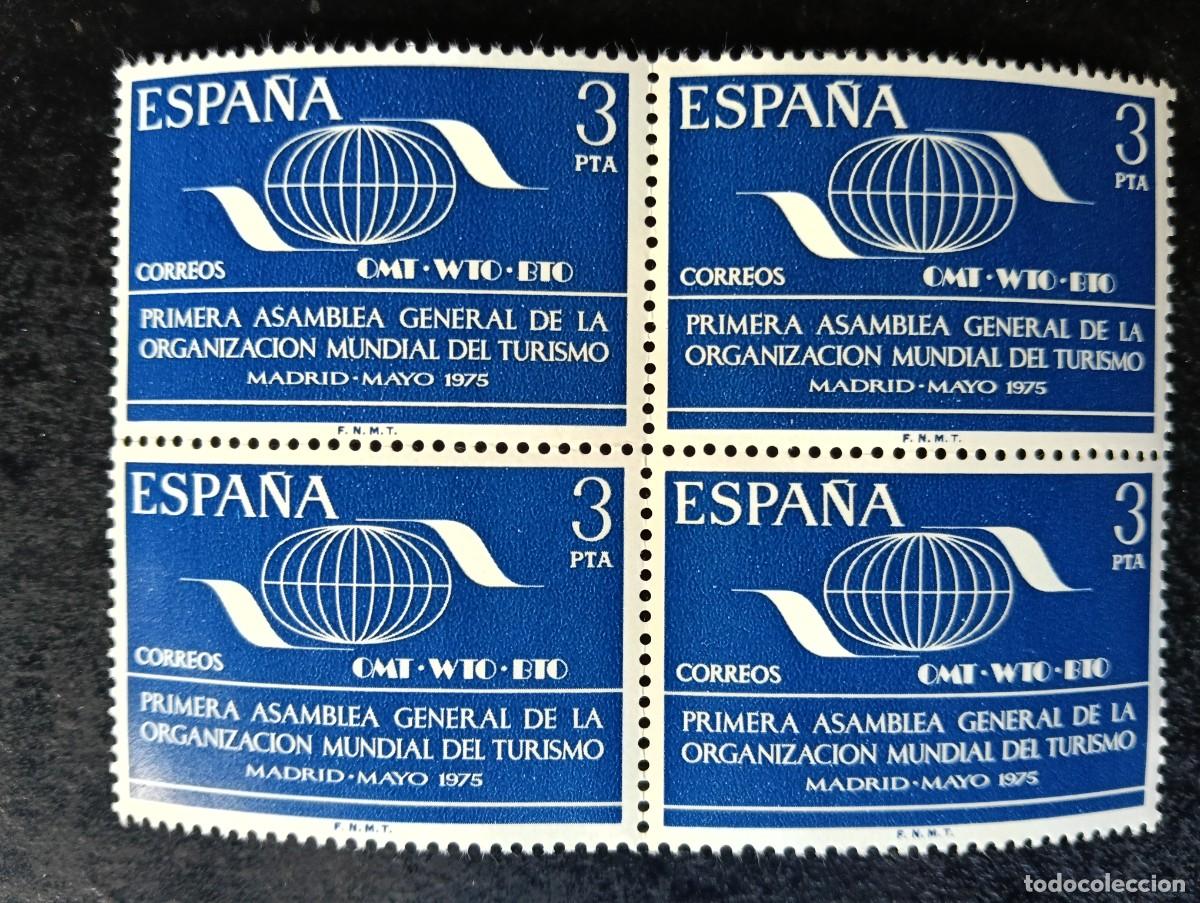 Sellos: Espa&ntilde;a 1975 - Edifil 2262 - I Asamblea General Organizaci&oacute;n Mundial del Turismo. Nuevos. Bloque de 4