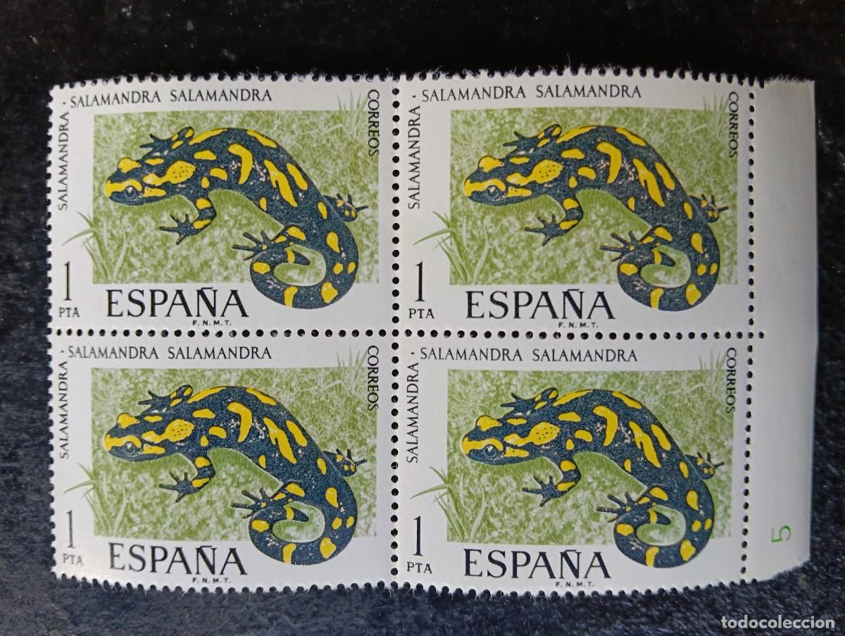 Sellos: ESPA&Ntilde;A 1975 - FAUNA HISP&Aacute;NICA, SALAMANDRA - EDIFIL 2272 - bloque de 4