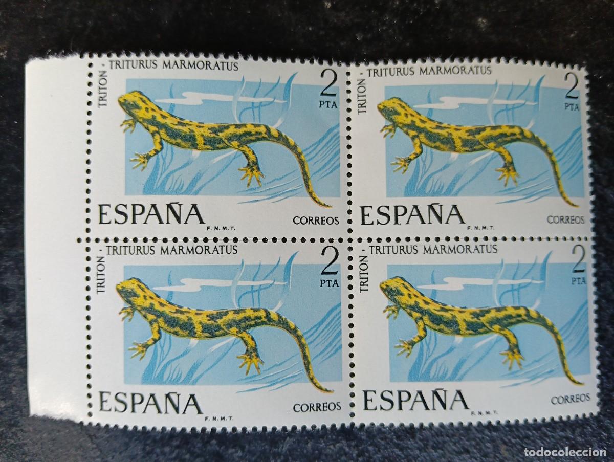 Sellos: ESPA&Ntilde;A 1975 - FAUNA HISP&Aacute;NICA, triton - EDIFIL 2273 - bloque de 4