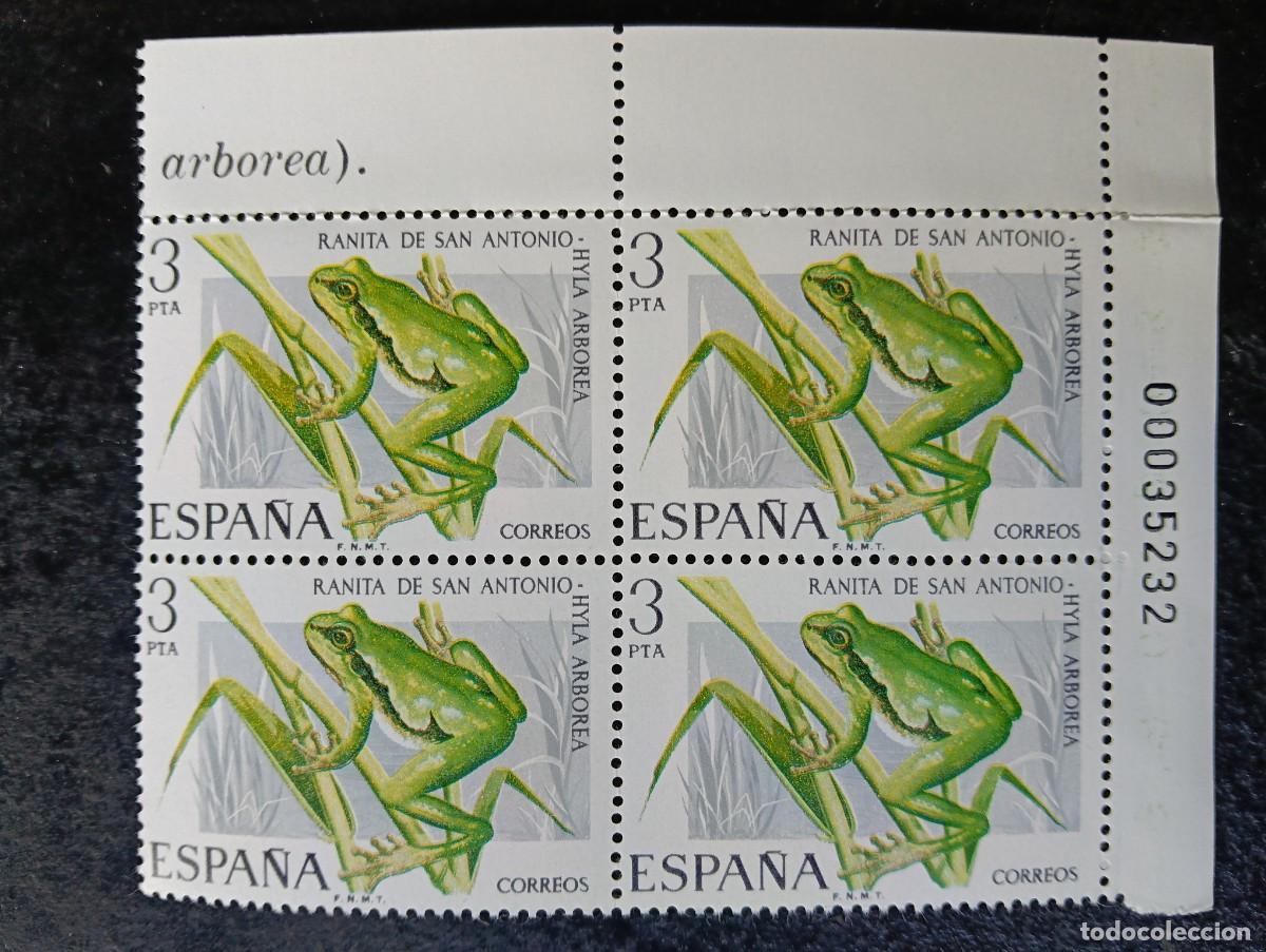 Sellos: ESPA&Ntilde;A 1975 - FAUNA HISP&Aacute;NICA, ranita de san antonio - EDIFIL 2274 - bloque de 4
