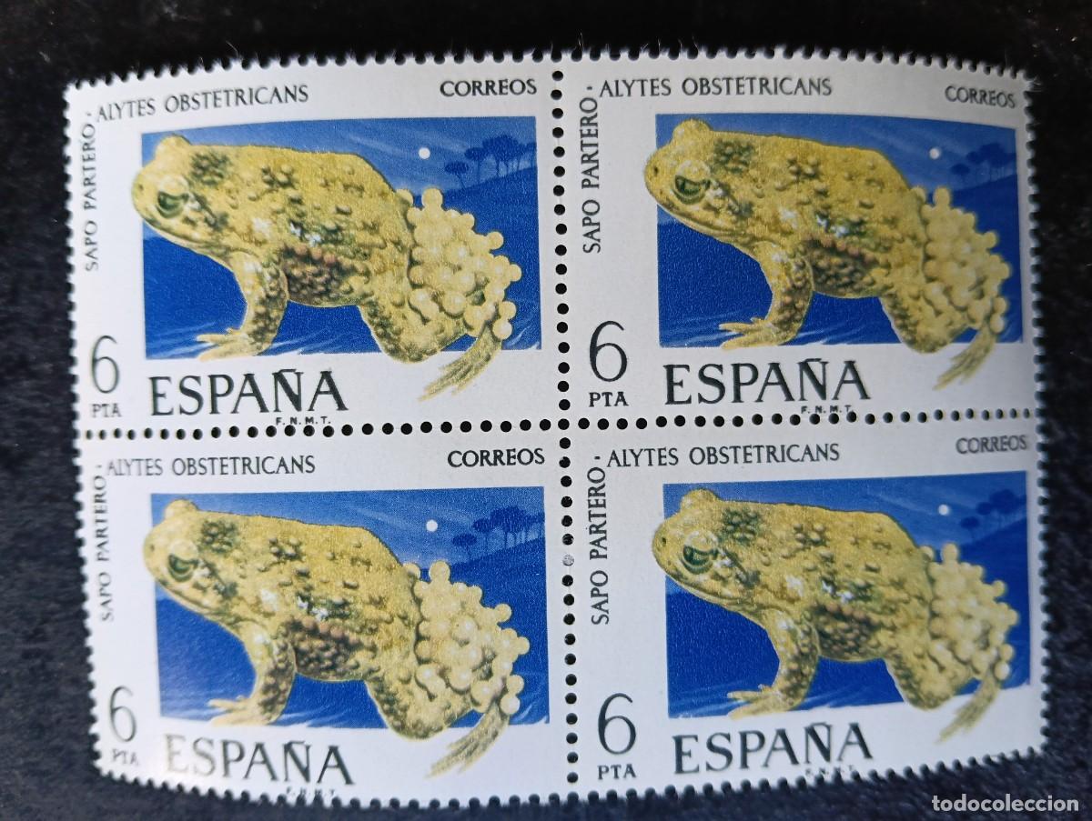 Sellos: ESPA&Ntilde;A 1975 - FAUNA HISP&Aacute;NICA, sapo partero - EDIFIL 2275 - bloque de 4