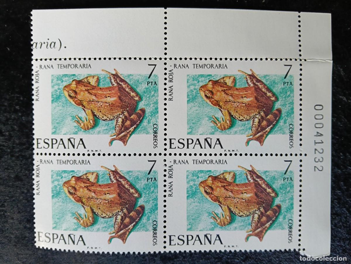 Sellos: ESPA&Ntilde;A 1975 - FAUNA HISP&Aacute;NICA, rana roja - EDIFIL 2276 - bloque de 4