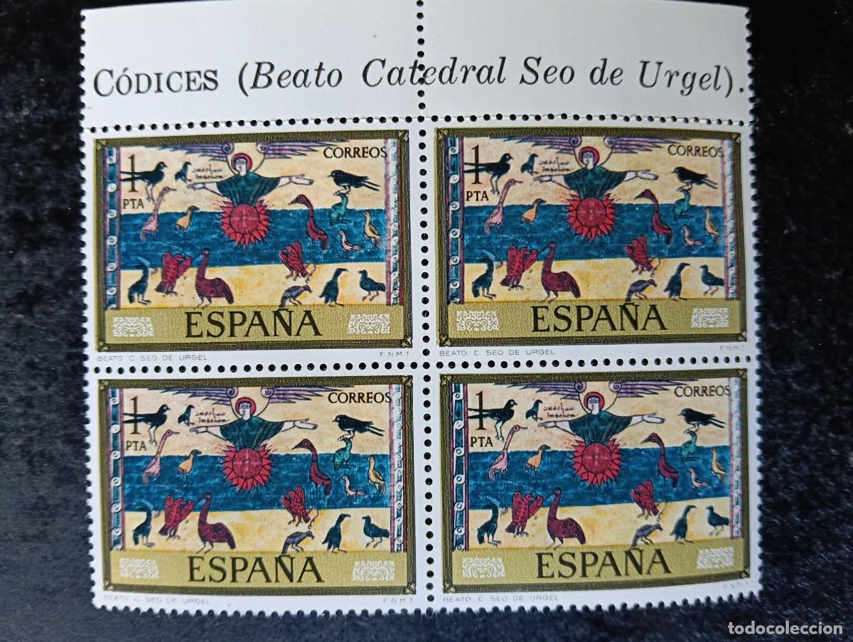 Sellos: Espa&ntilde;a 1975 - Edifil 2284 - C&oacute;dices. Seo de Urgel. Nuevos. Bloque de 4