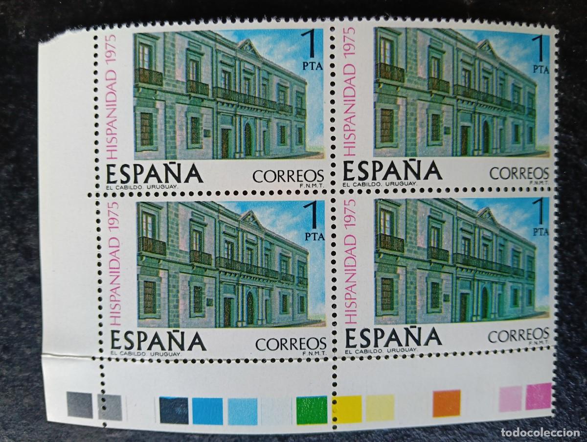 Sellos: Espa&ntilde;a 1975 - Edifil 2293 - Hispanidad. Uruguay. El Cabildo de Montevideo. Nuevos. Bloque de 4