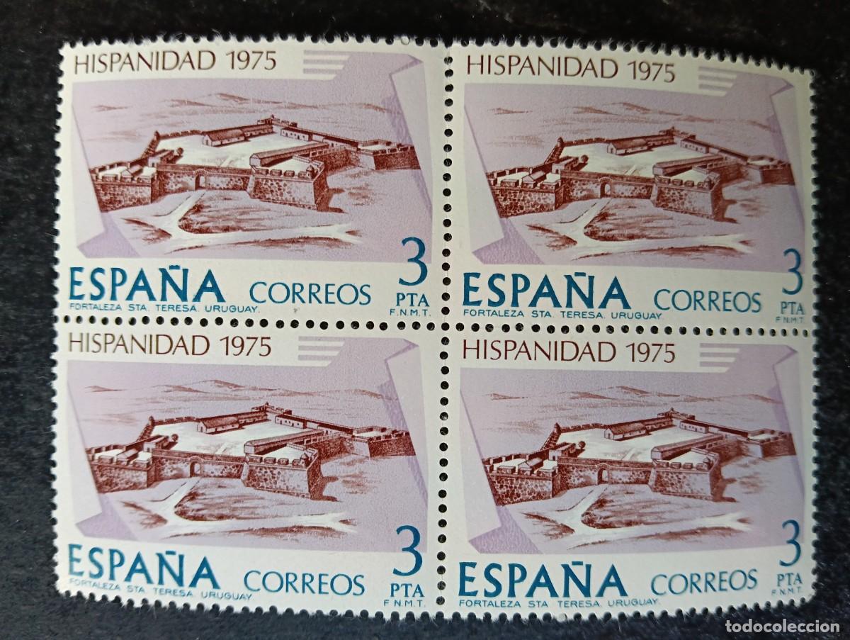 Sellos: Espa&ntilde;a 1975 - Edifil 2295 - Hispanidad. Uruguay. Fortaleza de Santa Teresa. Nuevos. Bloque de 4