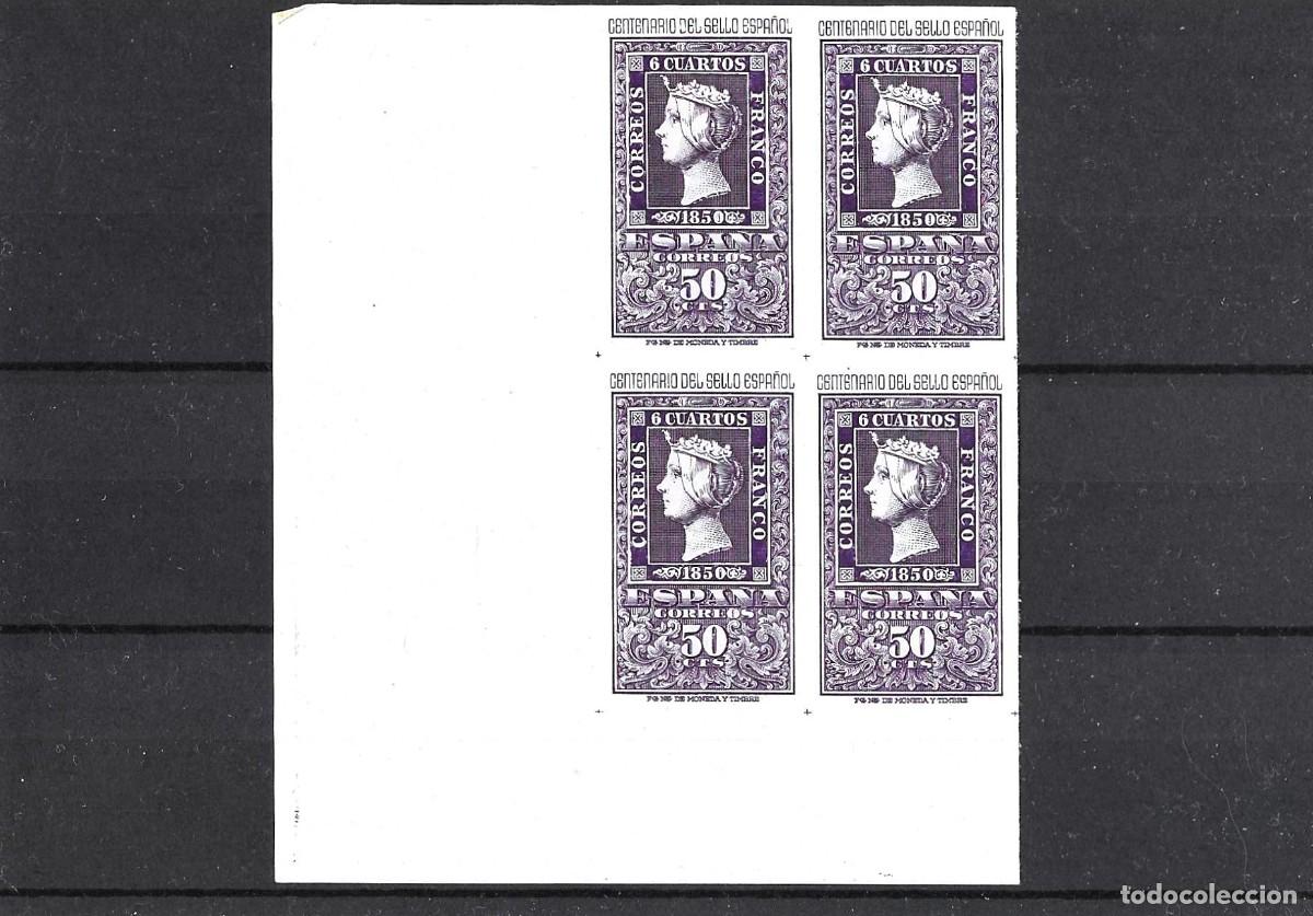 Sellos: Sellos de Espa&ntilde;a A&ntilde;o 1950 Centenario del sello Espa&ntilde;ol , sellos nuevos** en bloque de 4 N&ordm; 1075