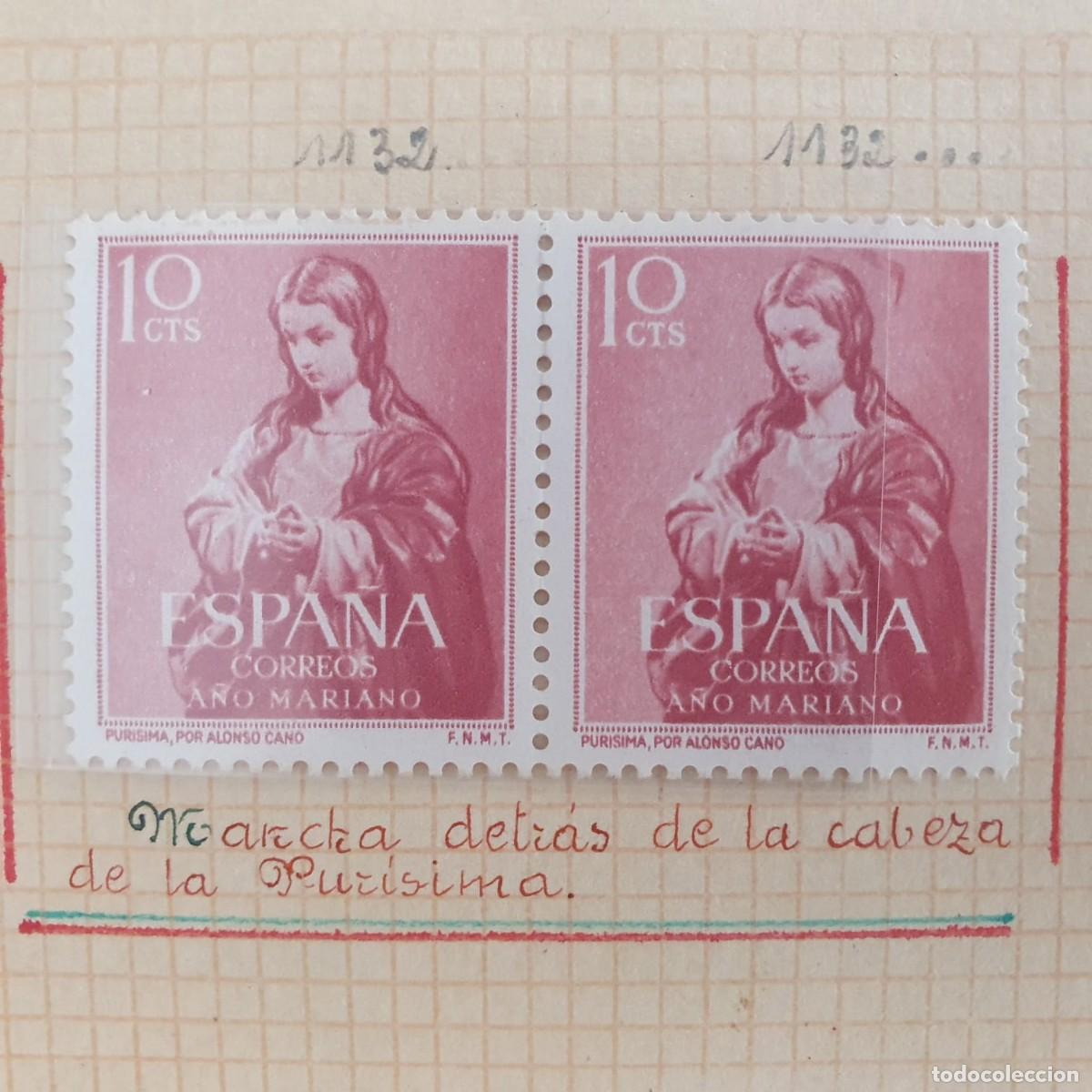 Sellos: EDIFIL 1132 ** PAREJA VARIEDAD MANCHA DETRAS CABEZA ESPA&Ntilde;A 1954