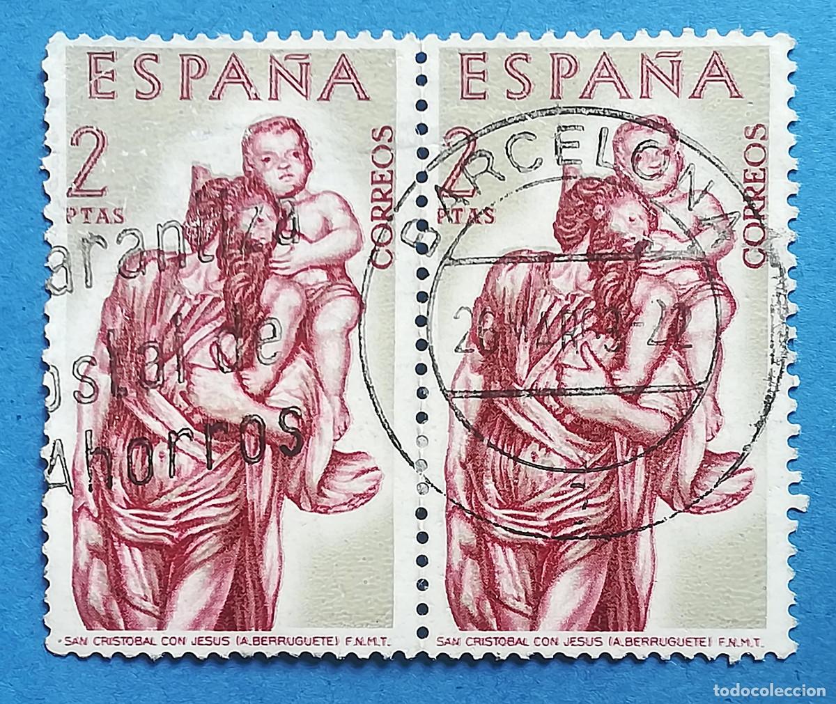 Sellos: San Crist&oacute;bal con Jes&uacute;s (Berruguete). Bloque de 2. Edifil 1429. El estado garantiza la caja postal.
