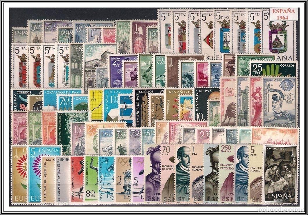 Sellos: ESPA&Ntilde;A. A&Ntilde;O 1964 COMPLETO. NUEVOS SIN CHARNELA Y SIN FORJADORES (222-7)