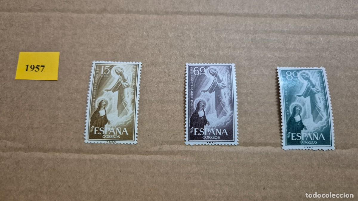 Sellos: SELLOS DE ESPA&Ntilde;A A&Ntilde;O 1957 CENTENARIO DE LA FIESTA DEL SAGRADO CORAZON DE JESUS