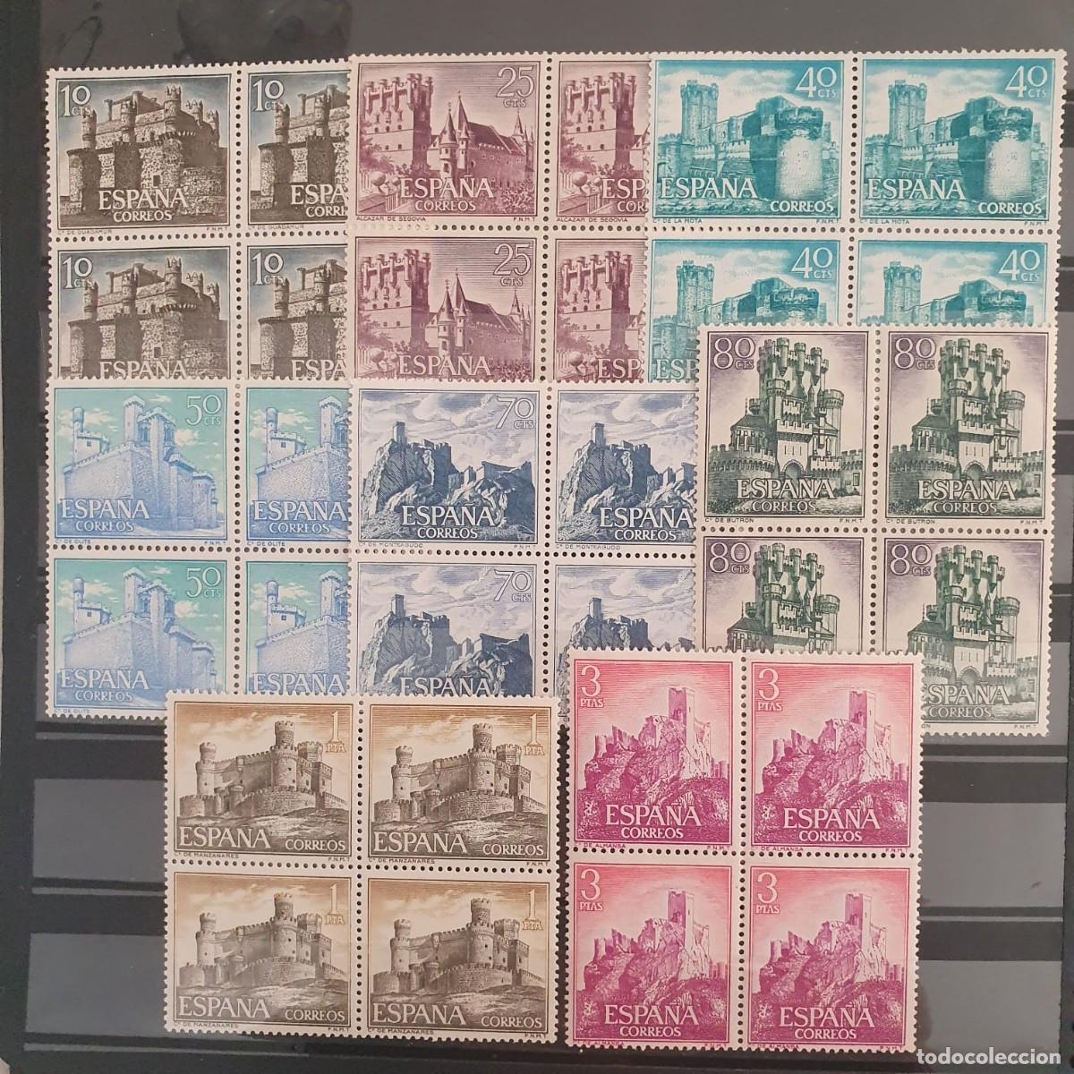 Sellos: SERIE COMPLETA EDIFIL 1738 ** A 1745 ** CASTILLOS ESPA&Ntilde;A 1966 BLOQUE DE 4