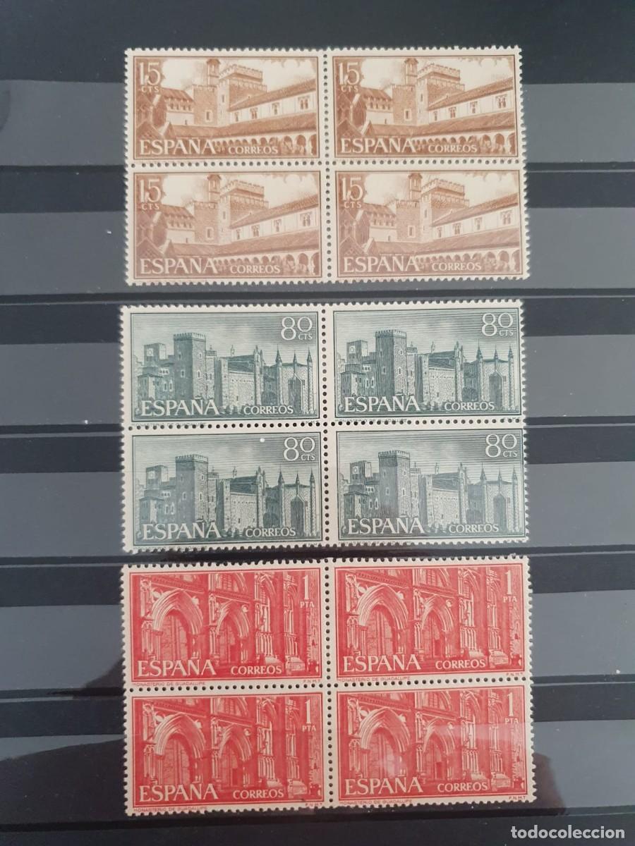 Sellos: SERIE COMPLETA EDIFIL 1250 ** a 1252 ** MONASTERIO GUADALUPE ESPA&Ntilde;A 1959 BLOQUE DE 4