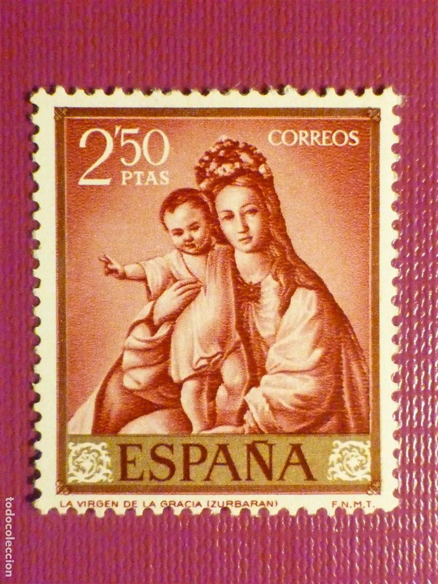Sellos: Sello Estado Espa&ntilde;ol - Edifil 1424 - 2,50 Pta - Zurbaran - La Virgen de la Gracia - A&ntilde;o 1962