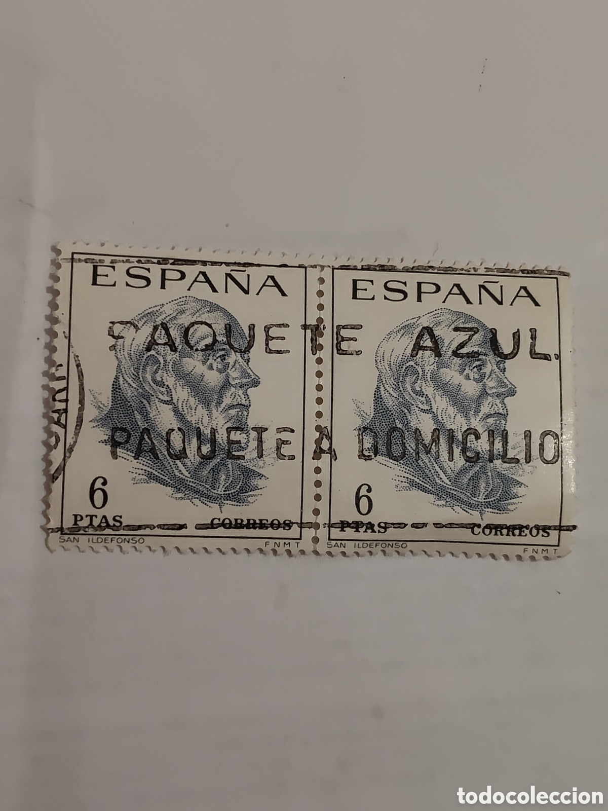 Sellos: Bloque de 2 sellos de Espa&ntilde;a centenarios de celebridades San Ildefonso 1967