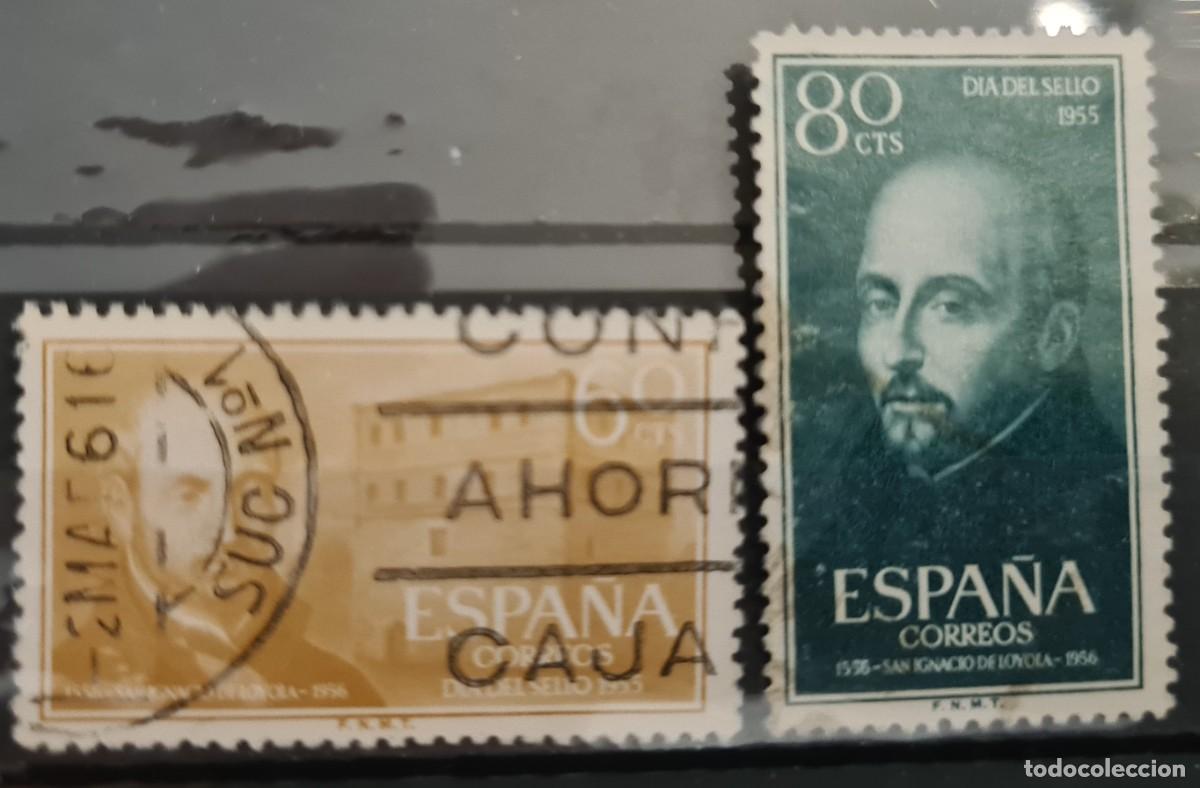 Sellos: Serie de sellos usados de Espa&ntilde;a 1955: D&iacute;a del sello y IV centenario de la muerte de San Ignacio