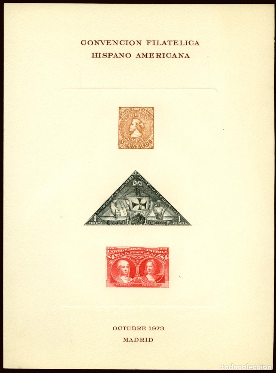 Sellos: Espa&ntilde;a - Hojas Recuerdo - Edi 13/14 - 1973 - Convenci&oacute;n Filat&eacute;lica Hispano - Americana - Col&oacute;n