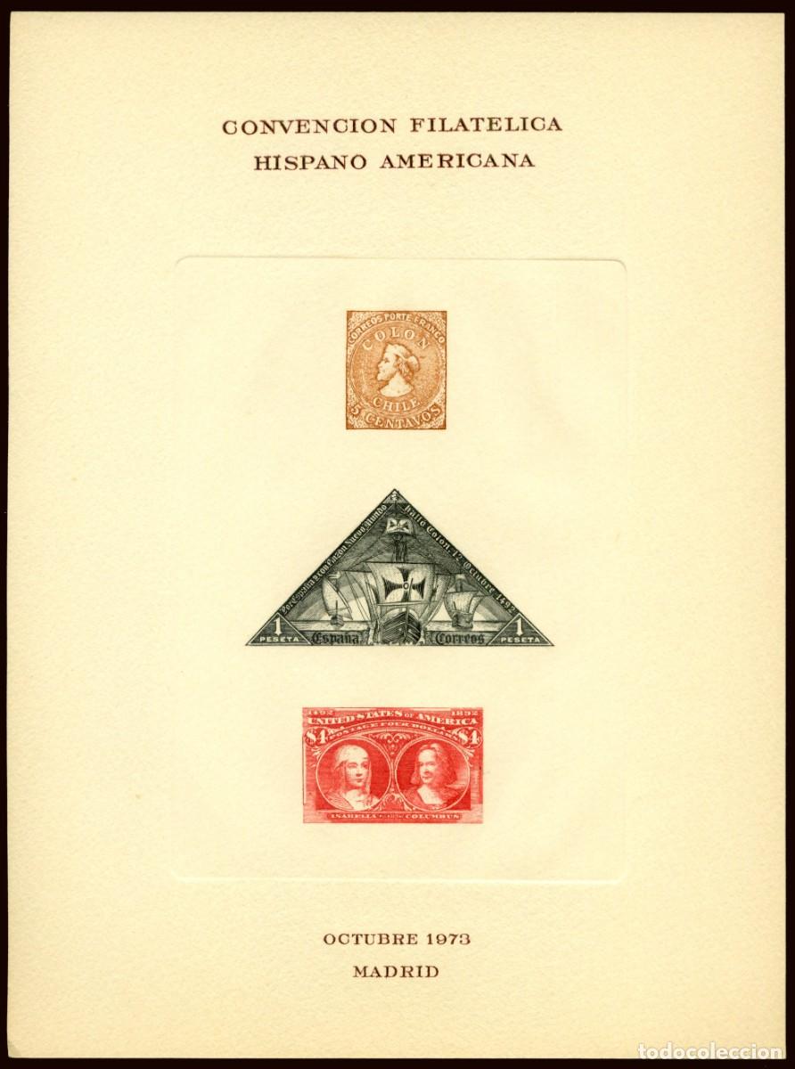 Sellos: Espa&ntilde;a - Hojas Recuerdo - Edi 13 - 1973 - Convenci&oacute;n Filat&eacute;lica Hispano - Americana - Col&oacute;n