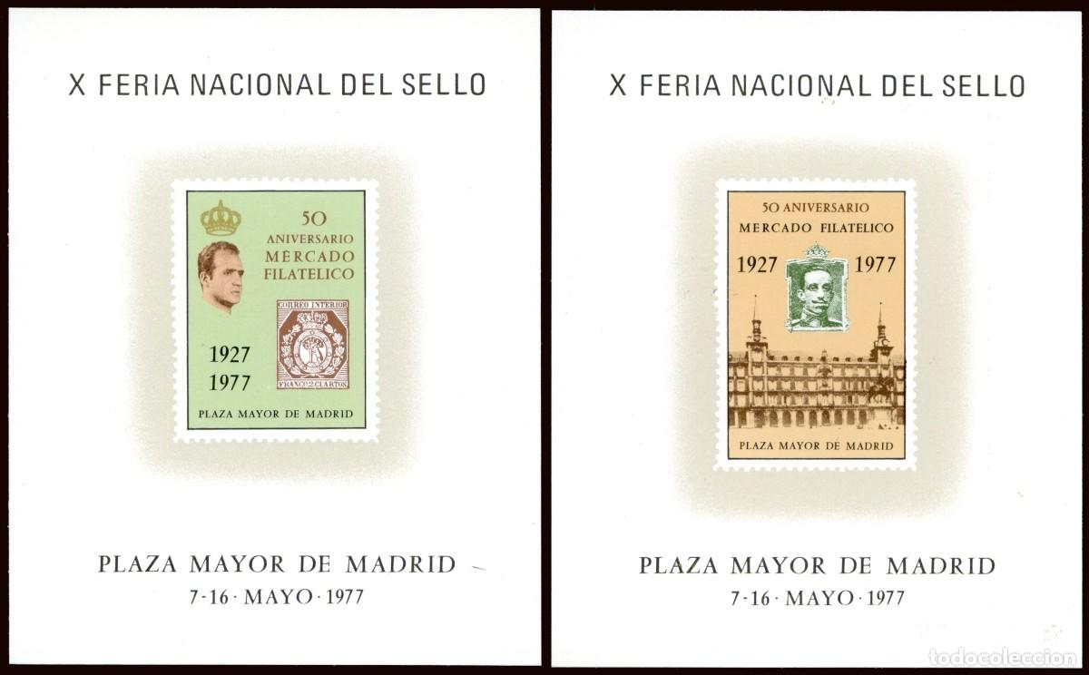 Sellos: Espa&ntilde;a - Hojas Recuerdo - Edi 47/48 - 1977 - X Feria Nacional del Sello