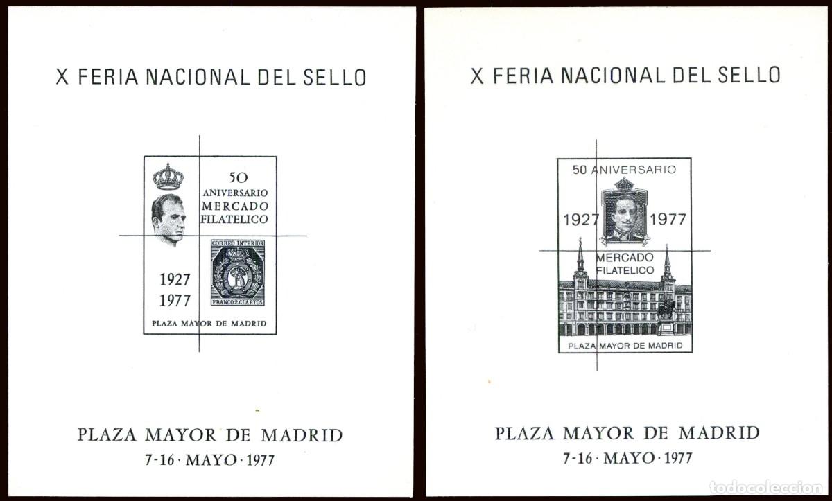 Sellos: Espa&ntilde;a - Hojas Recuerdo - Edi 49P/50P - 1977 - X Feria Nacional del Sello - Pruebas rayadas