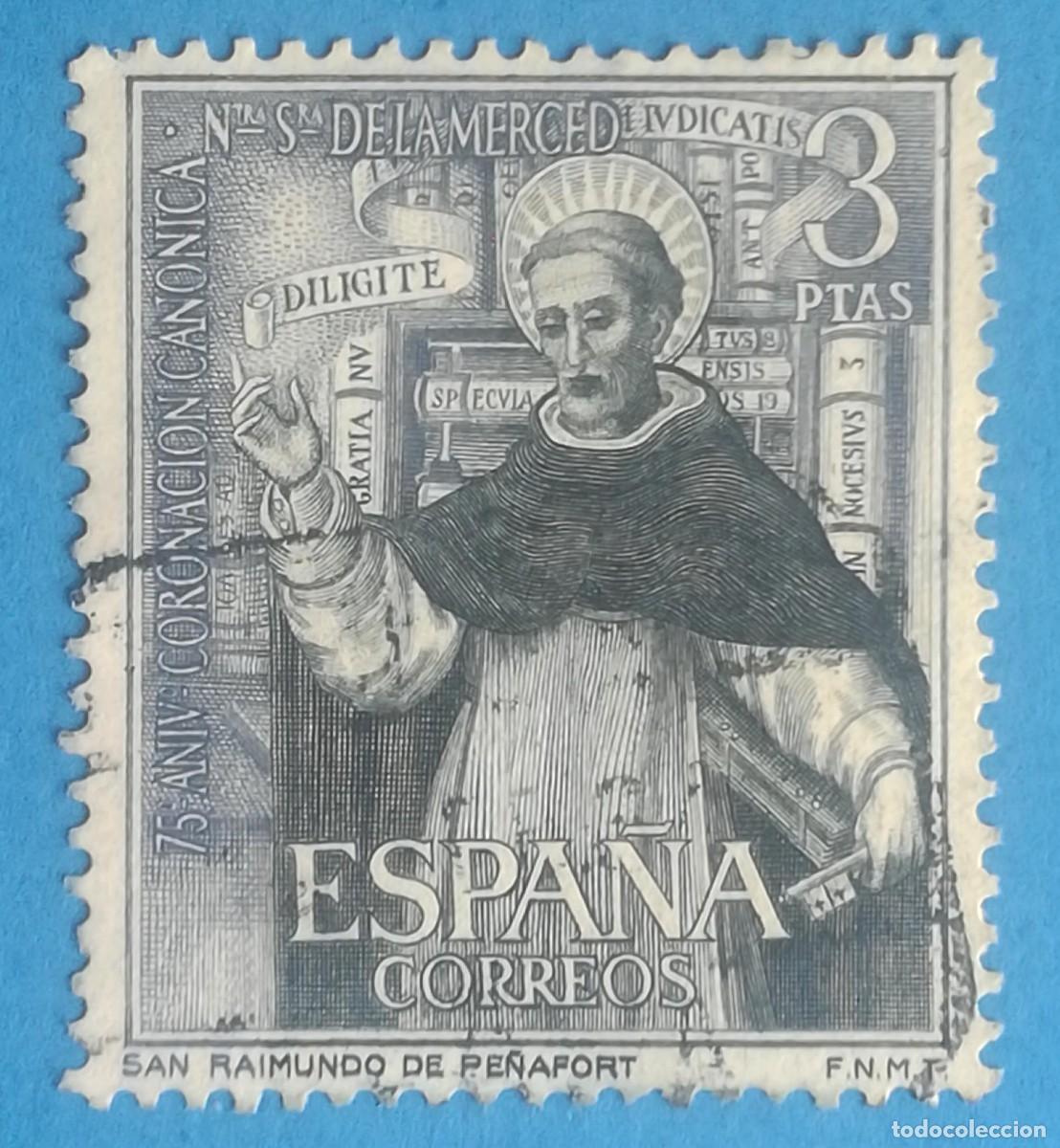 Sellos: 75 aniversario coronaci&oacute;n can&oacute;nica Ntra. Sra. de la Merced. San Raimundo de Pe&ntilde;afort. Edifil 1525.