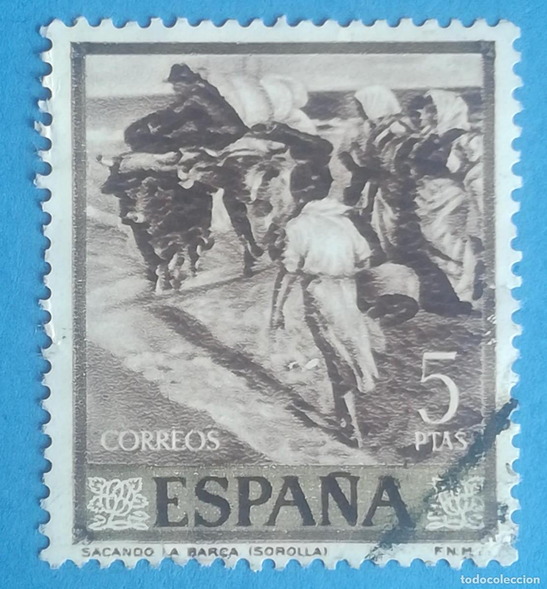 Sellos: Sacando la barca (Joaqu&iacute;n Sorolla). Edifil 1574. Usado.