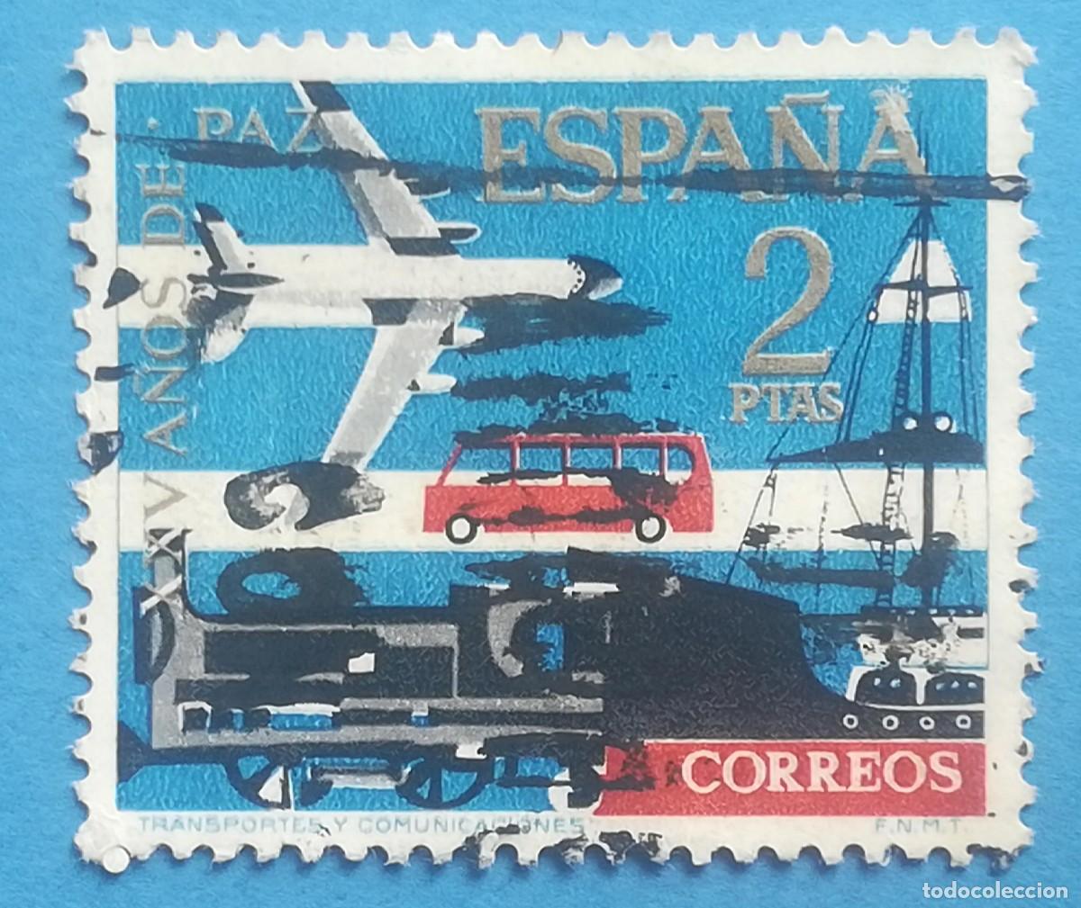 Sellos: XXV A&ntilde;os de Paz en Espa&ntilde;a. Transportes y comunicaciones. Edifil 1584. Usado.