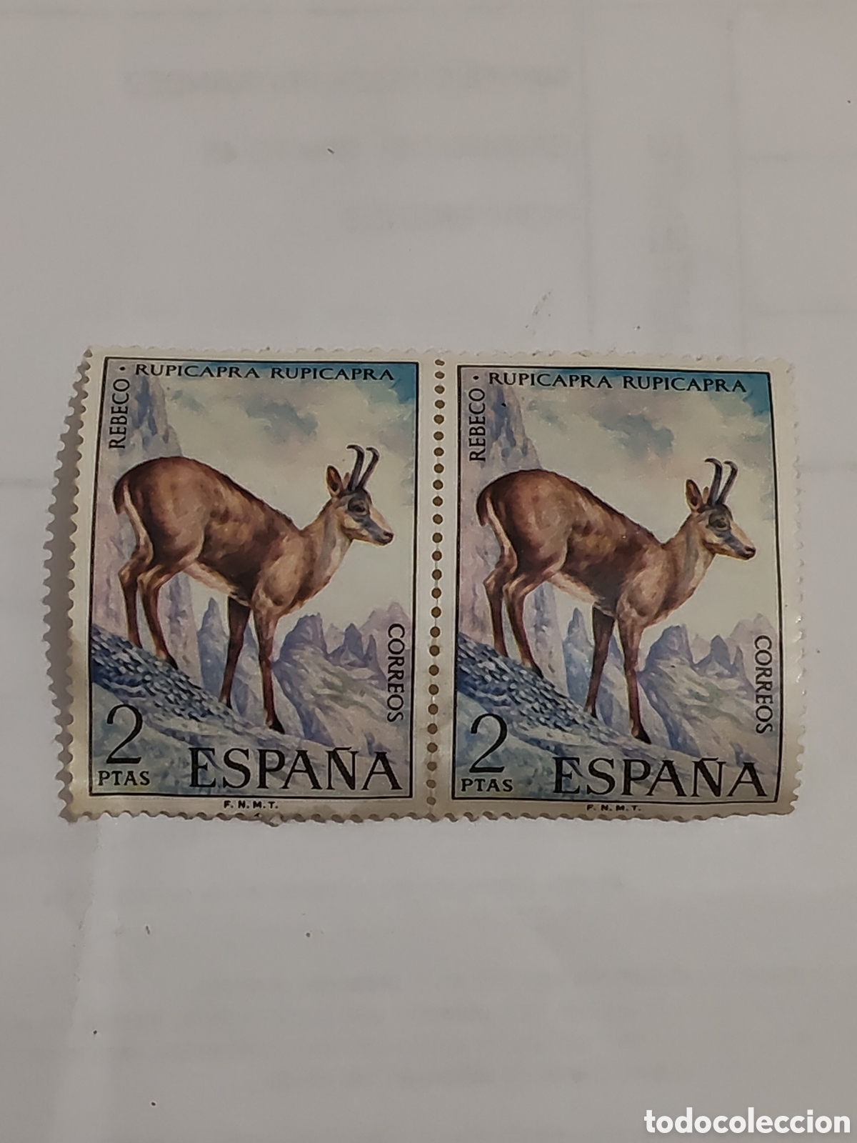Sellos: Bloque de 2 sellos de Espa&ntilde;a Fauna Rebeco 1972