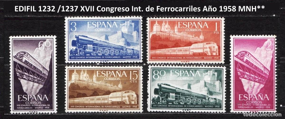 Sellos: EDIFIL 1232 /1237 XVII Congreso Int. de Ferrocarriles A&ntilde;o 1958 MNH**