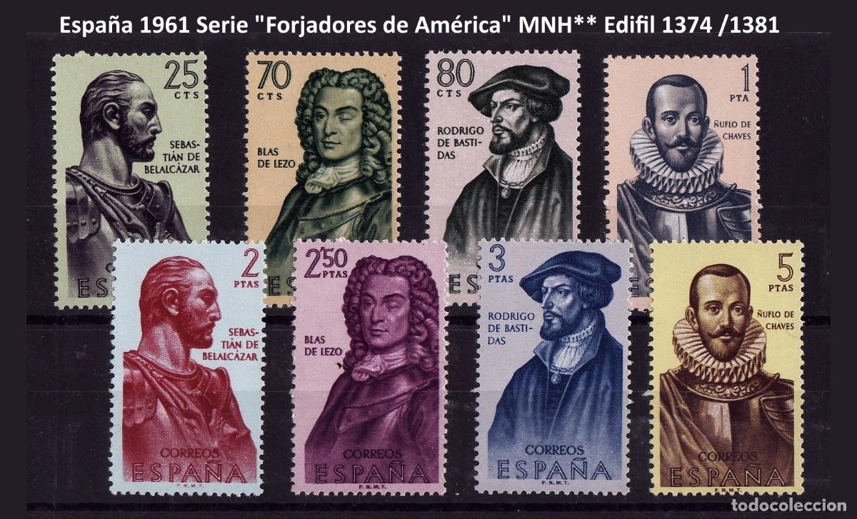 Sellos: Espa&ntilde;a 1961 Serie &rdquo;Forjadores de Am&eacute;rica&rdquo; MNH** Edifil 1374 /1381