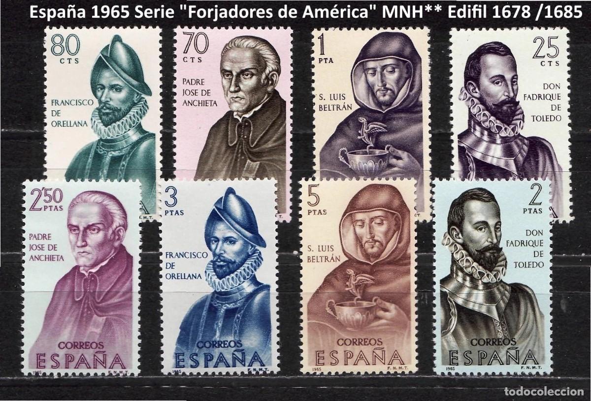 Sellos: Espa&ntilde;a 1965 Serie &rdquo;Forjadores de Am&eacute;rica&rdquo; MNH** Edifil 1678 /1685