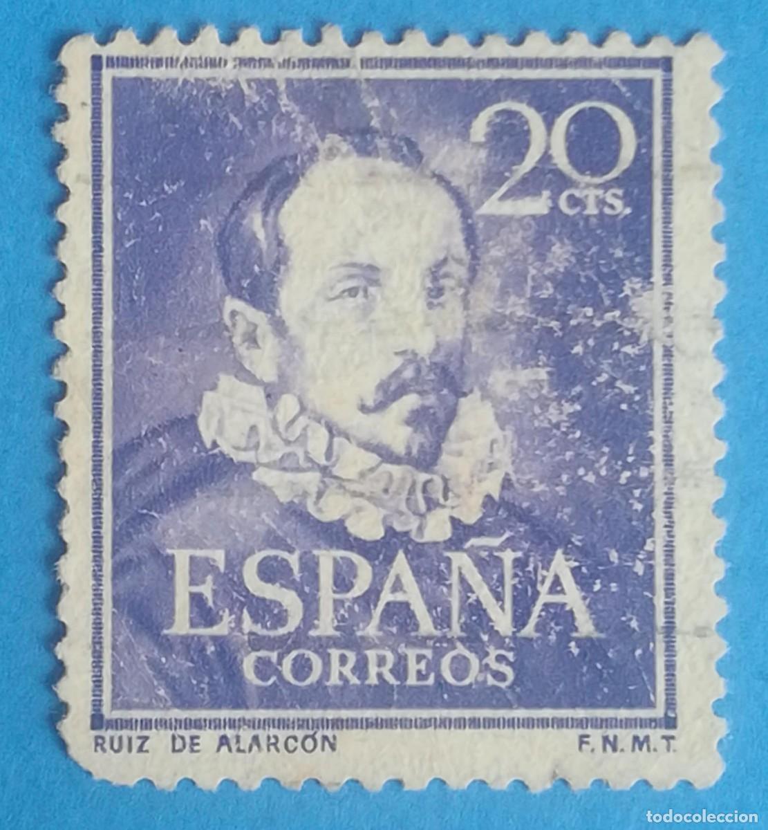 Sellos: Literatos. Ruiz de Alarc&oacute;n. Edifil 1074. Usado.