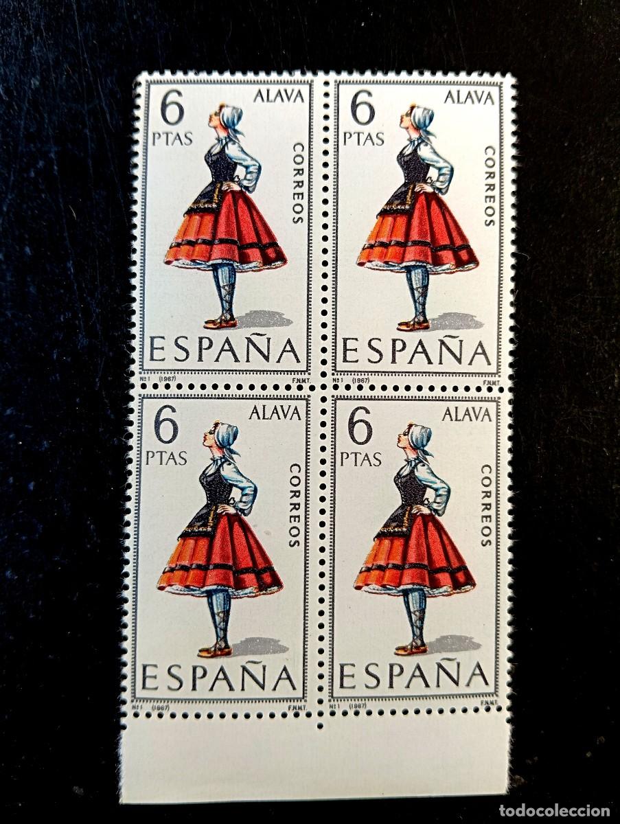 Sellos: ESPA&Ntilde;A 1967 - Edifil n&ordm; 1767 - Trajes regional de Alava - bloque de 4
