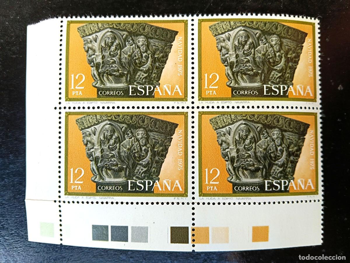 Sellos: Espa&ntilde;a 1975 - Edifil 2301 - Navidad. Hu&iacute;da a Egipto. Sta.Mar&iacute;a Sang&uuml;esa (Navarra) - Bloque de 4