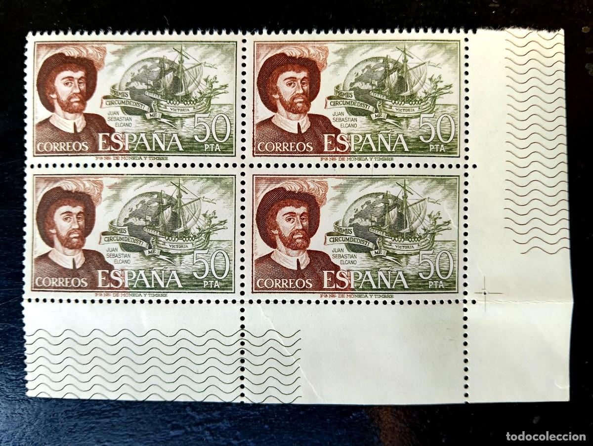 Sellos: Espa&ntilde;a 1976 - Edifil 2310 - Personajes espa&ntilde;oles. Juan Sebasti&aacute;n Elcano - Bloque de 4