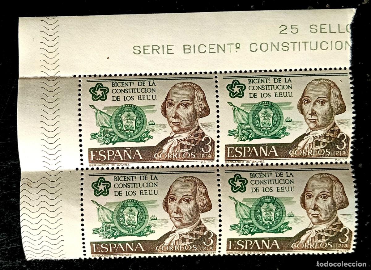Sellos: Espa&ntilde;a 1976 - Edifil 2323 -Bicentenario Independencia Estados Unidos. B. Galvez - Bloque de 4