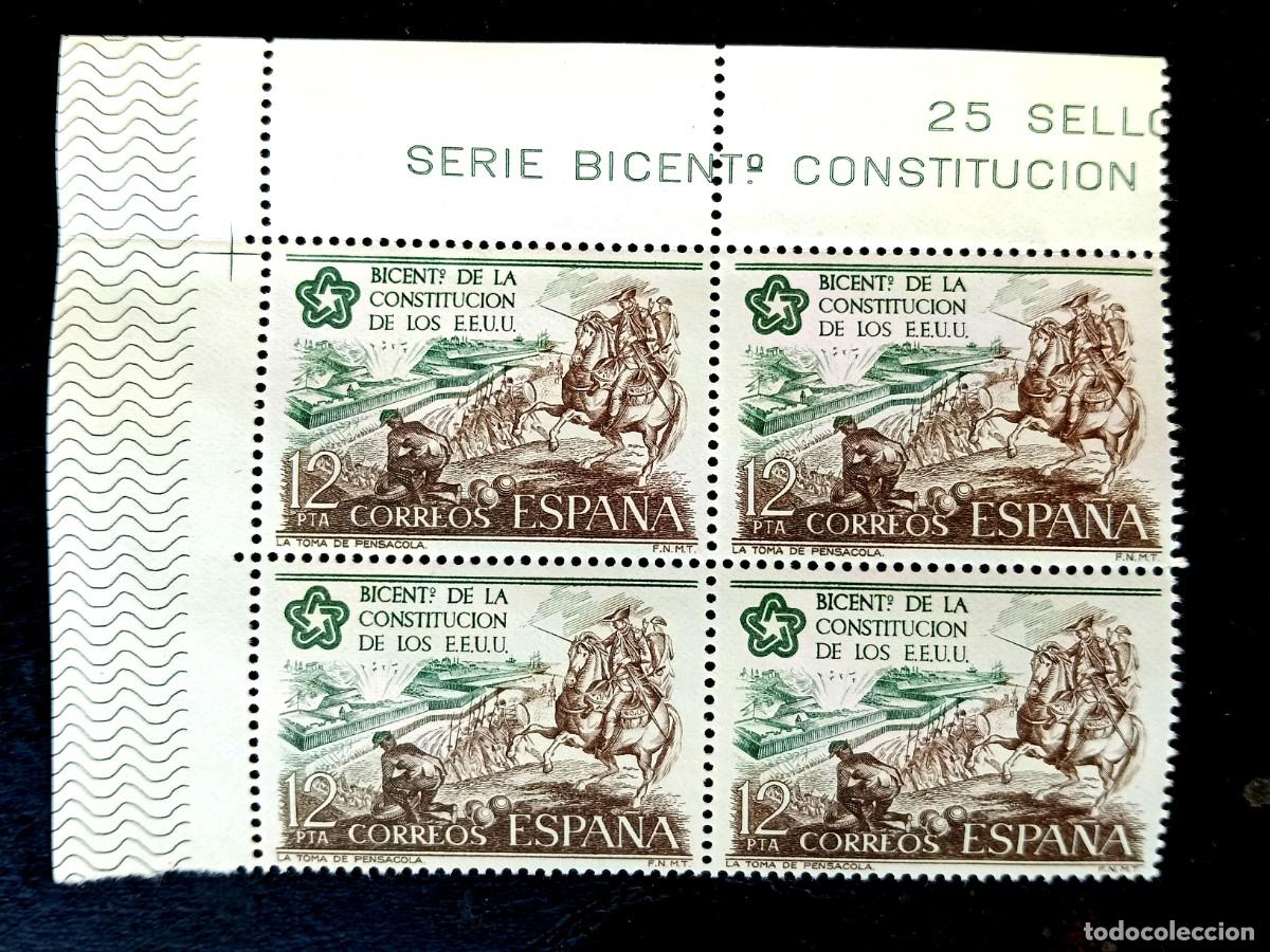 Sellos: Espa&ntilde;a 1976 - Edifil 2325. Bicentenario Independencia Estados Unidos. Pensacola - Bloque de 4