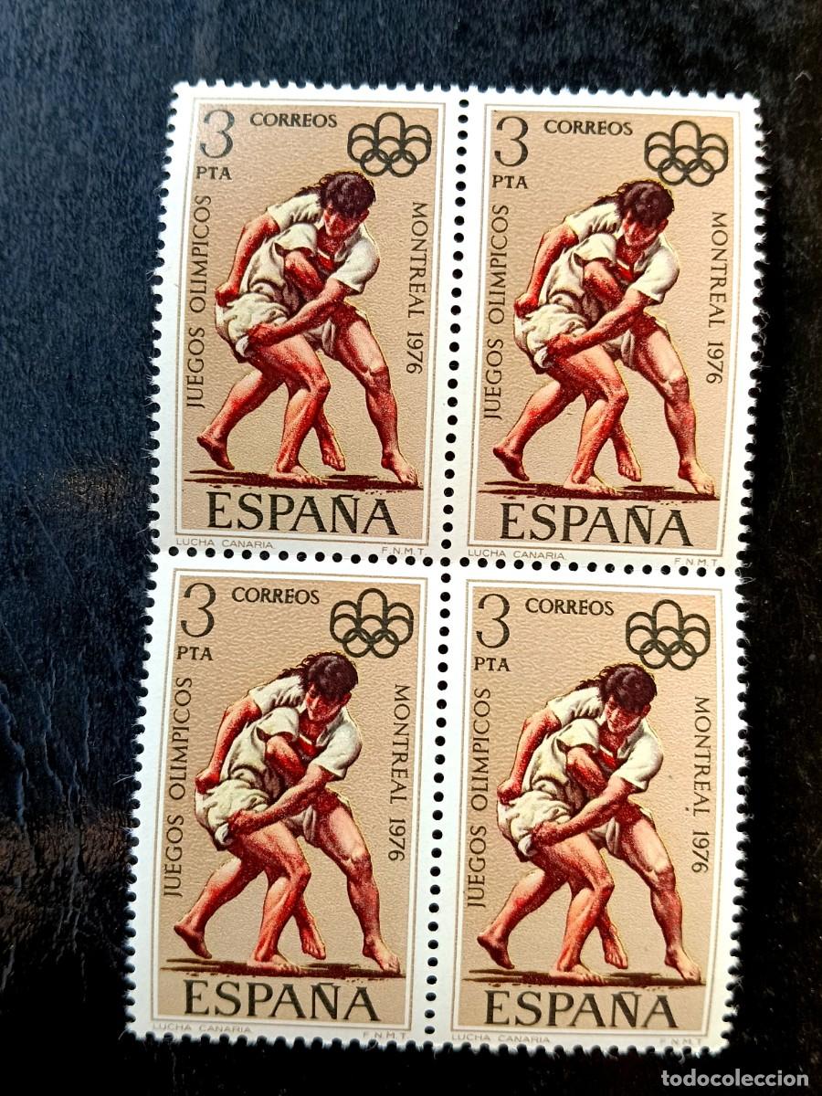 Sellos: Espa&ntilde;a 1976 - Edifil 2342 - XXI Juegos Ol&iacute;mpicos Montreal. Lucha canaria. Nuevos. Bloque de 4