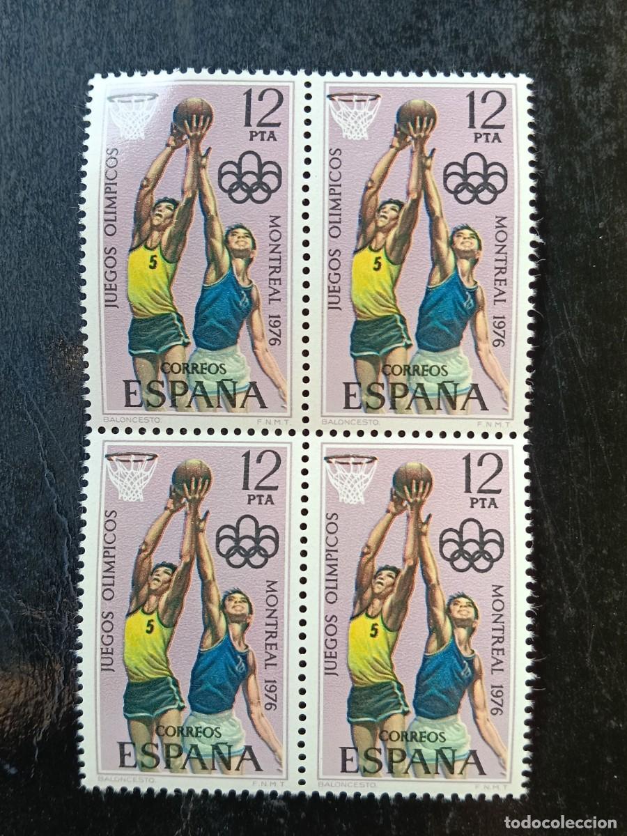 Sellos: Espa&ntilde;a 1976 - Edifil 2343 - XXI Juegos Ol&iacute;mpicos Montreal. Baloncesto. Nuevos. Bloque de 4