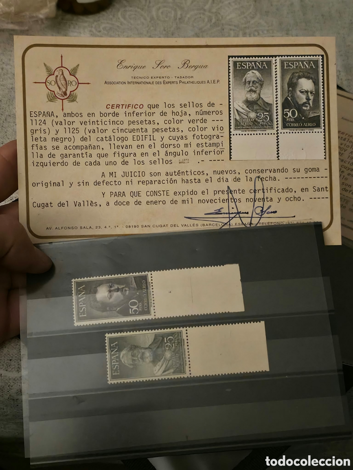 Sellos: ​Espa&ntilde;a 1953 - Serie Legazpi y Sorolla (Edifil 1124/1125)&nbsp; MNH - Nuevos con Borde de Hoja y Certific