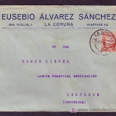 Sellos: ESPAÑA.(CAT.687).1936.SOBRE DE LA CORUÑA A IGUALADA.30C. JOVELLANOS.MAT.LA CORUÑA/17. MUY BONITA