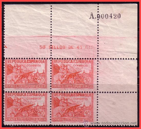Sellos: 1938 Homenaje al E&eacute;rcito Popular, EDIFIL n&ordm; 795 B4 * * - Foto 1