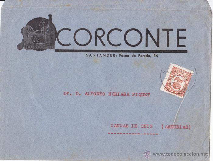 Sellos: SOBRE IMPRESOS 2 CTS. CORCONTE. SANTANDER. REP&Uacute;BLICA. - Foto 1