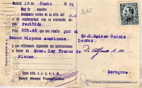 Sellos: Sello perforado privado. BAT 1931 - Foto 2