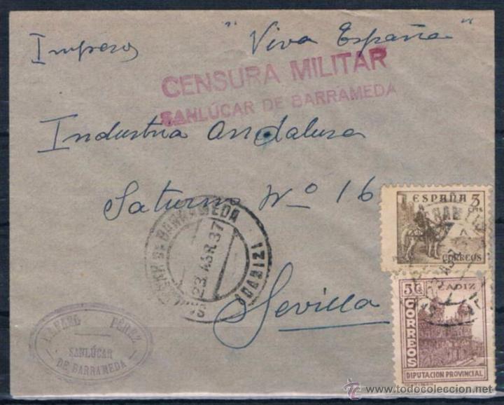 Sellos: 1937.- SANLUCAR DE BARRAMEDA A SEVILLA - Foto 1